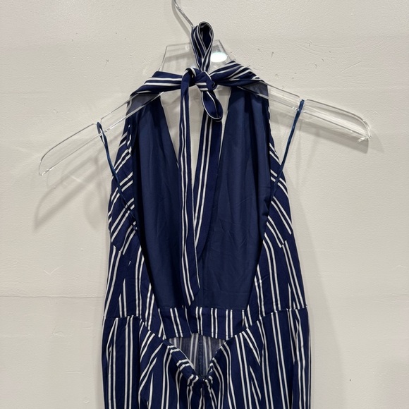 Jack by BB Dakota All The Way Up Striped Halter Wide Leg Jumpsuit Open Back 6 - Picture 6 of 9